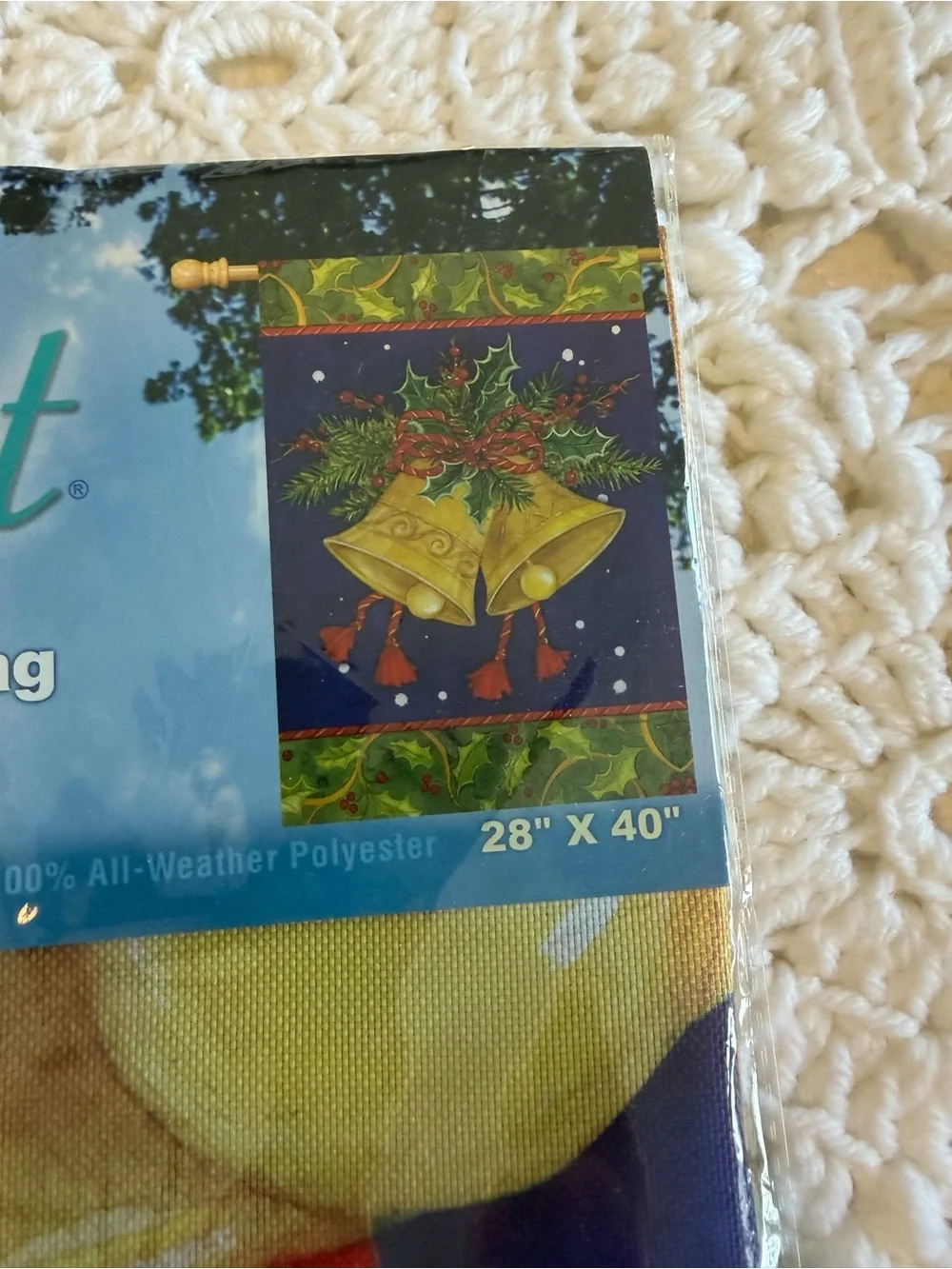 Holiday Bells Garden Flag - Navy, Gold & Green